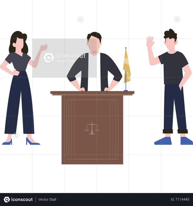 Couple are arguing in a courtroom  Illustration