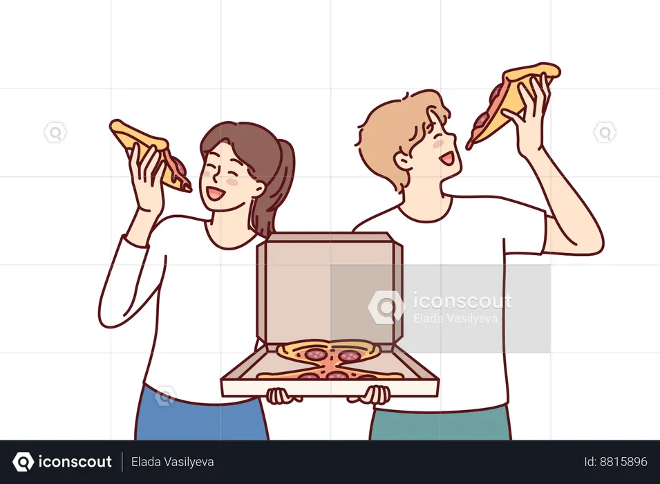 Couple are enjoying pizza  Illustration