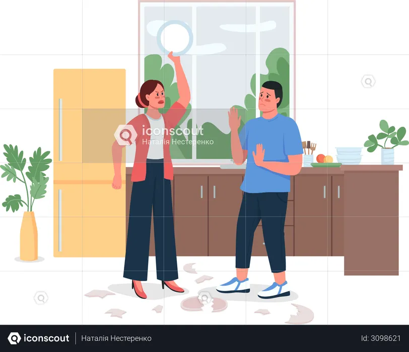 Couple arguing in kitchen  Illustration
