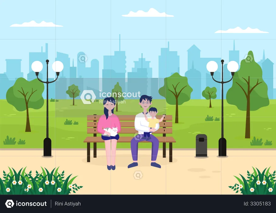 Couple assis dans le parc de la ville  Illustration