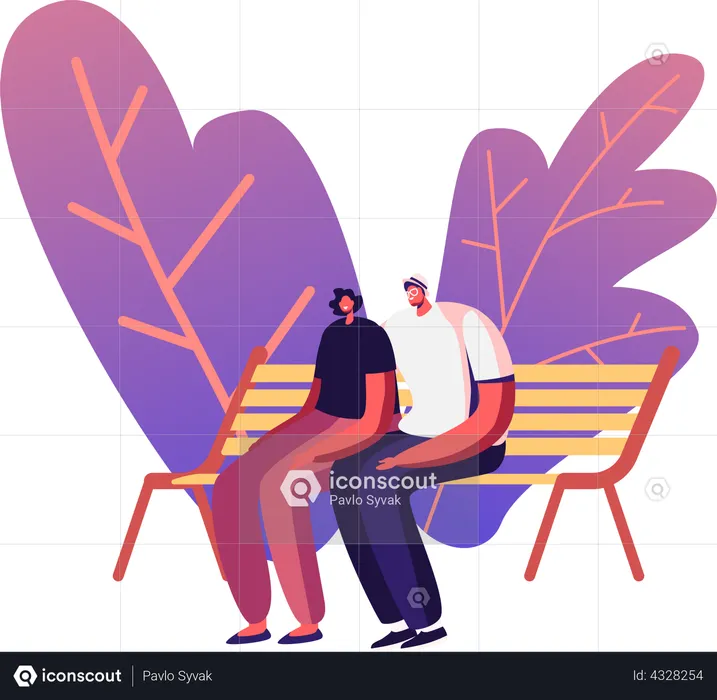 Couple assis ensemble au banc de parc  Illustration