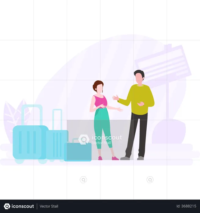 Couple at airport lounge  Illustration