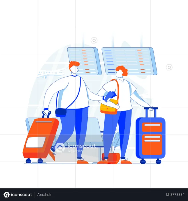 Couple at airport waiting for flight  Illustration