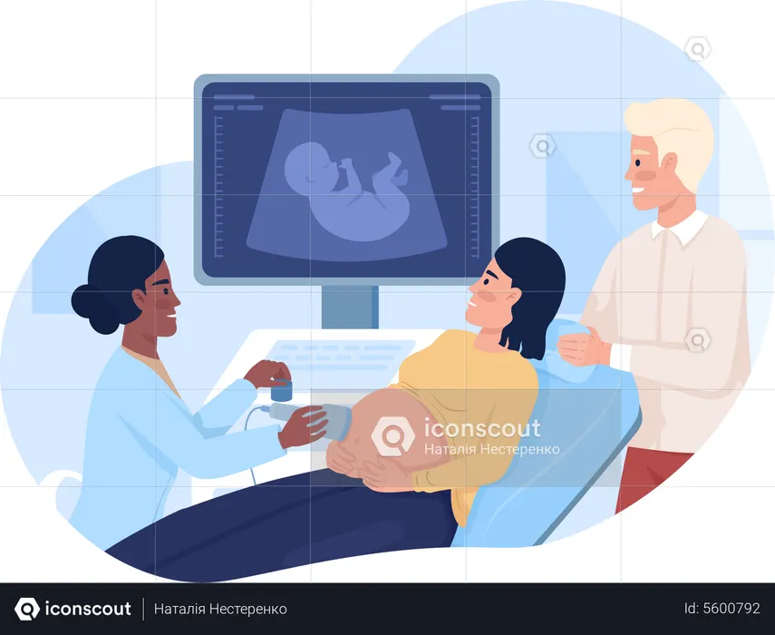 Couple at baby ultrasound scan  Illustration