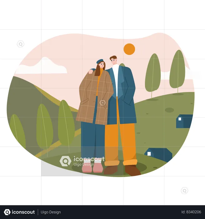 Couple at hills  Illustration