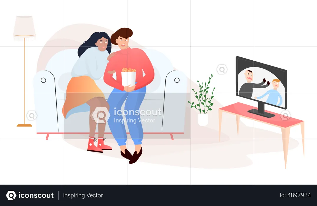 Couple at home on couch  Illustration