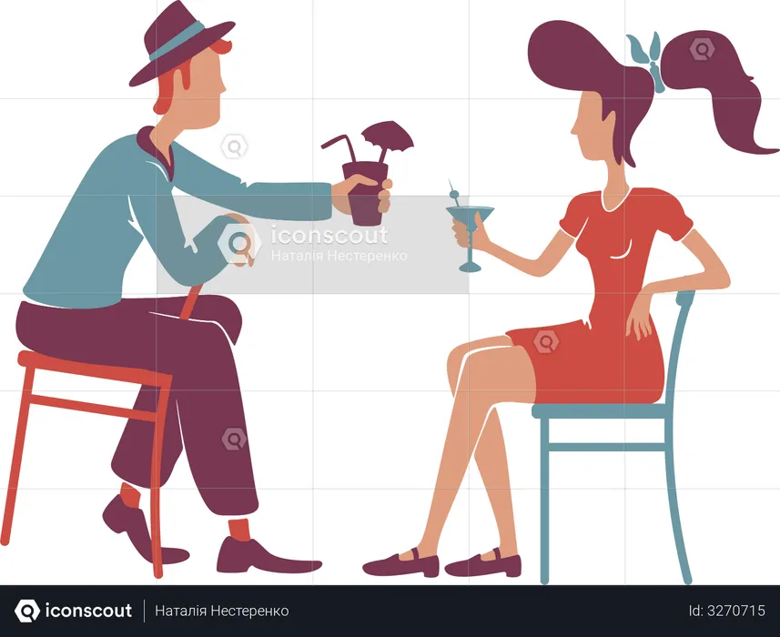 Couple at retro bar enjoying cocktails  Illustration