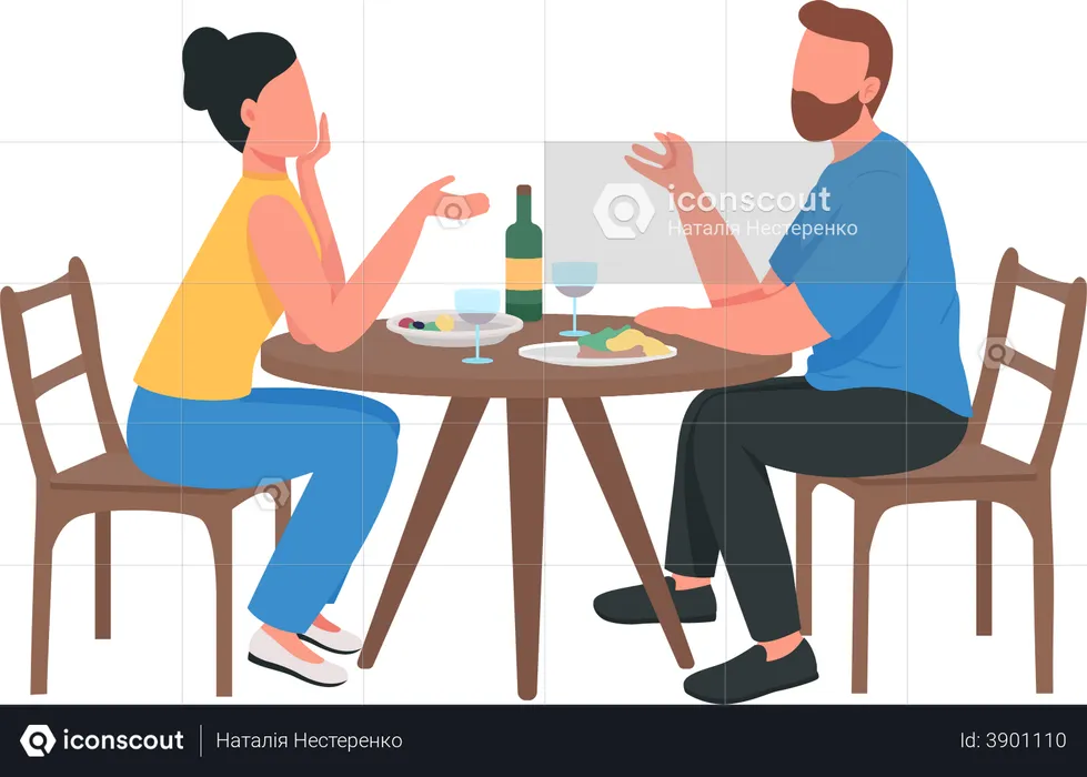 Couple at Romantic Dinner  Illustration