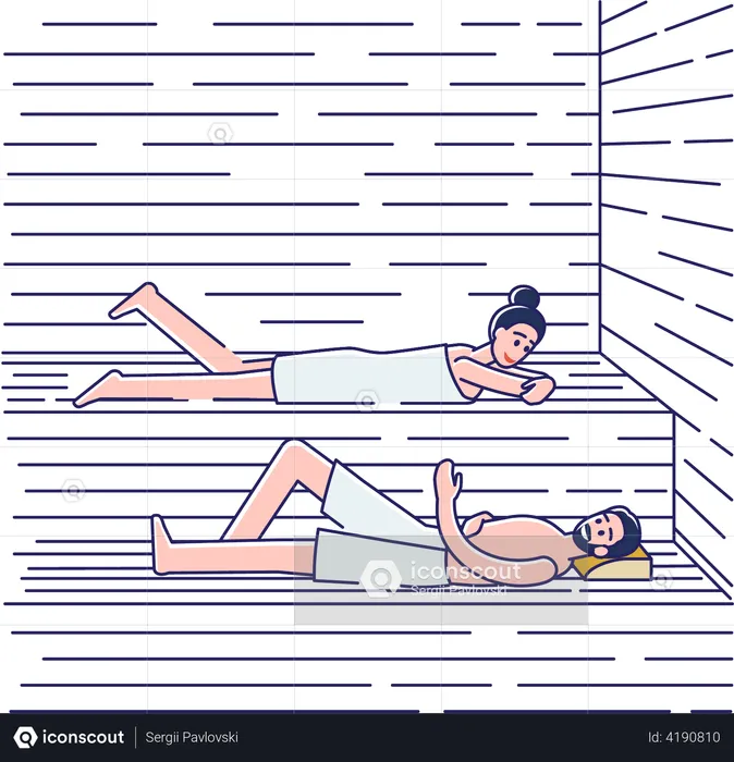 Couple bathing in sauna  Illustration