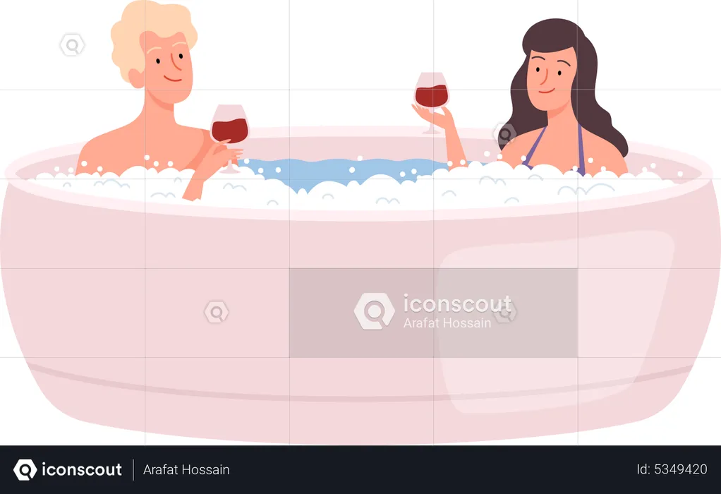 Couple bathing together  Illustration