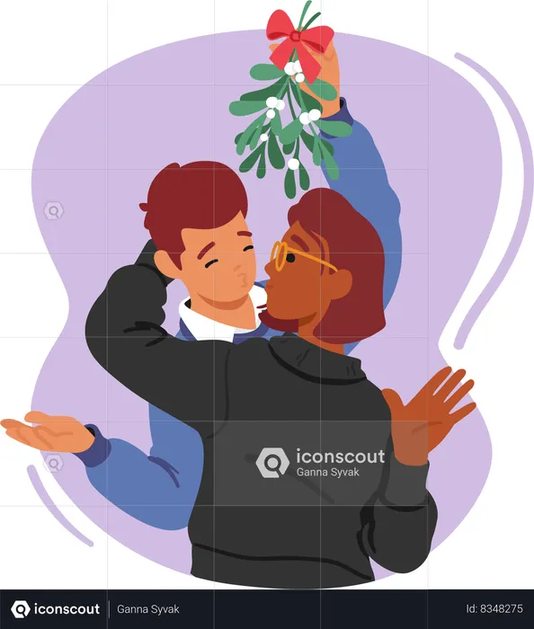 Couple bisous sous le gui  Illustration