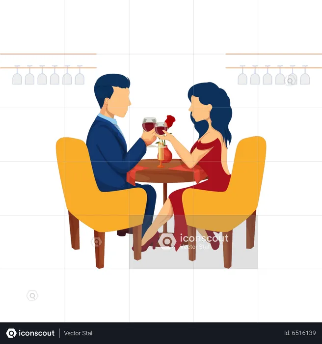 Couple buvant du vin de façon romantique  Illustration