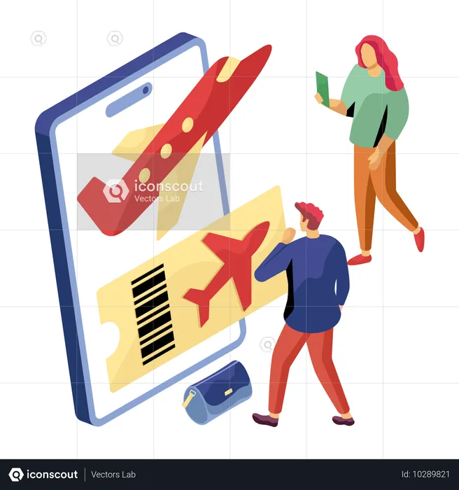 Couple booking international flight  Illustration