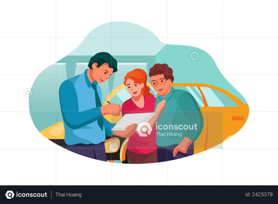 Couple booking new car  Illustration
