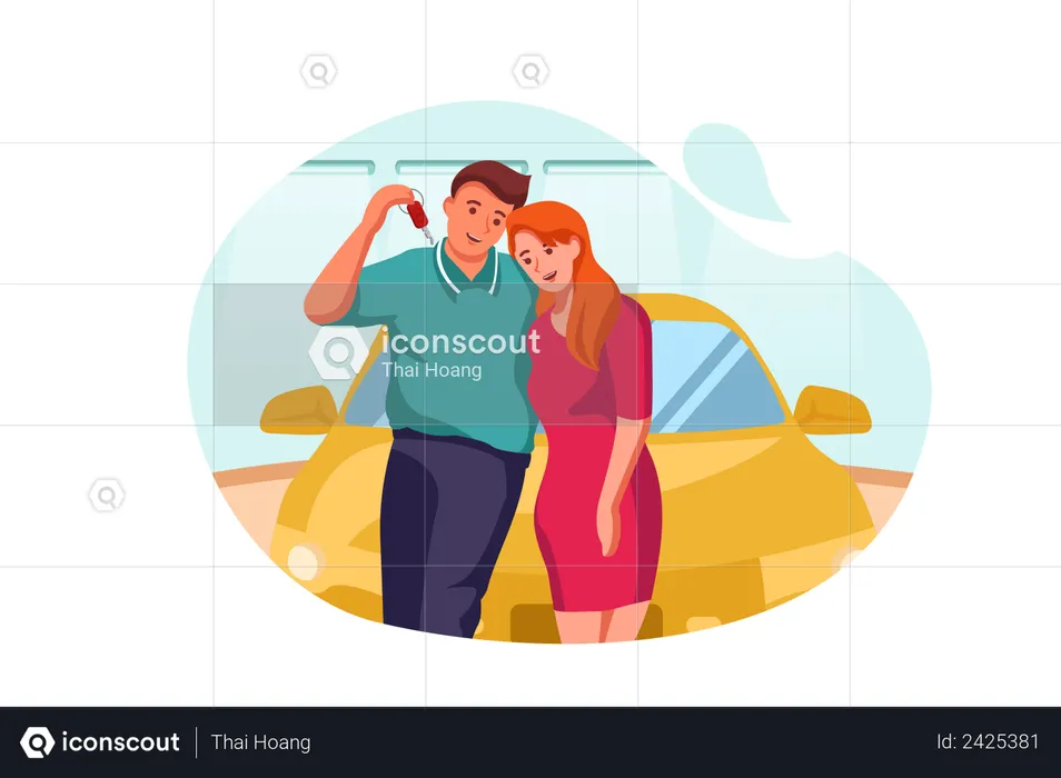 Couple bought new car  Illustration