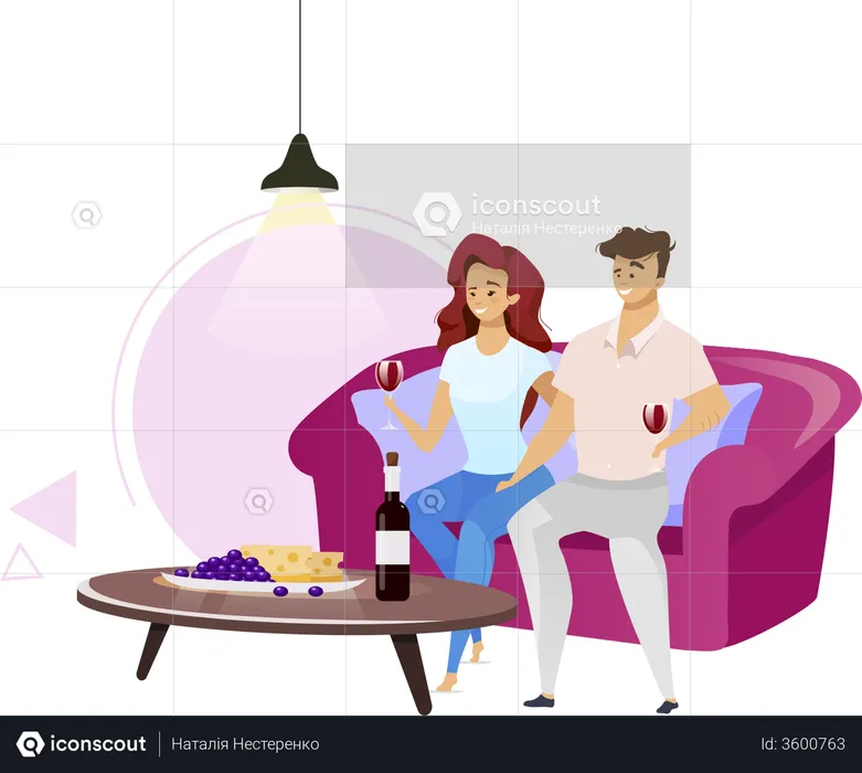 Couple buvant du vin rouge  Illustration