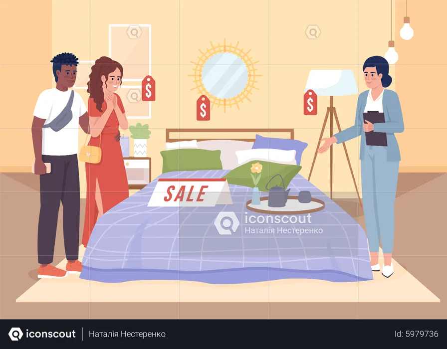 Couple Buying bed  Illustration