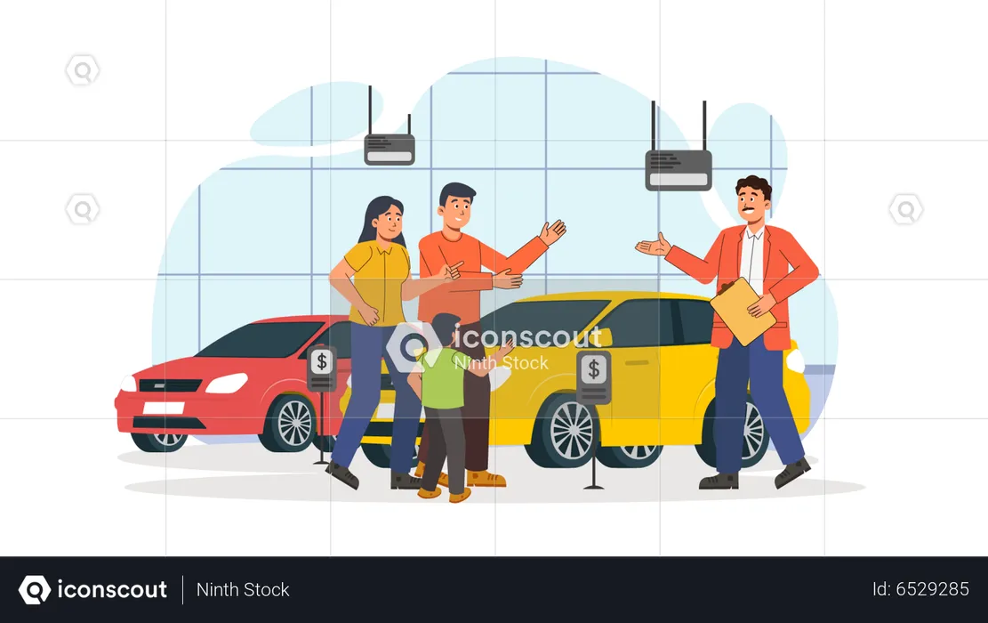 Couple buying car  Illustration