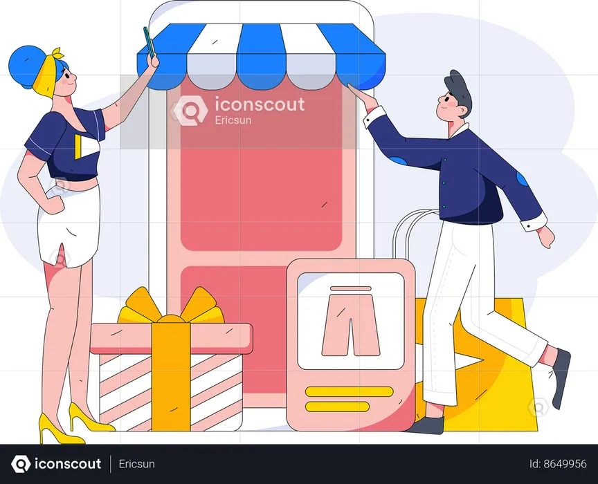 Couple buying clothes online  Illustration