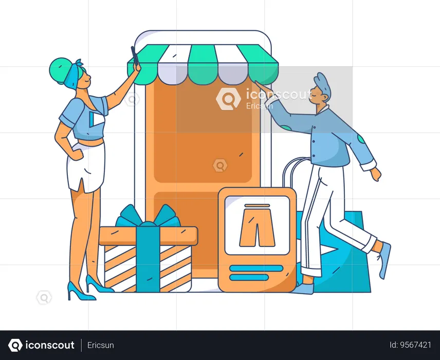 Couple buying clothes online  Illustration