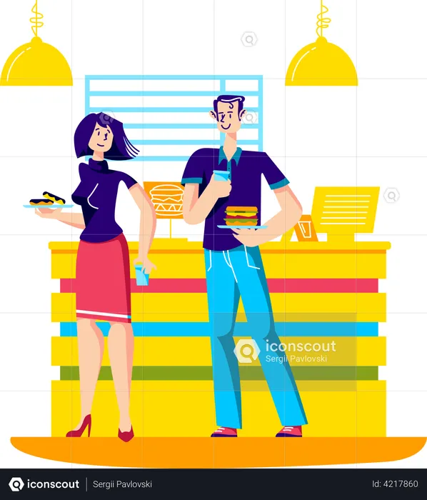 Couple buying fast food from restaurant  Illustration