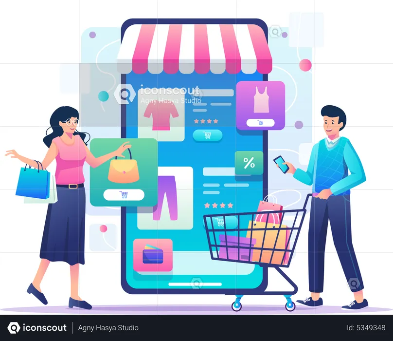 Couple buying from online shopping app  Illustration