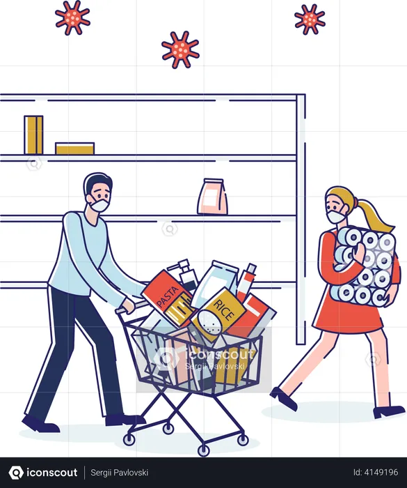 Couple buying lots of food supply  Illustration