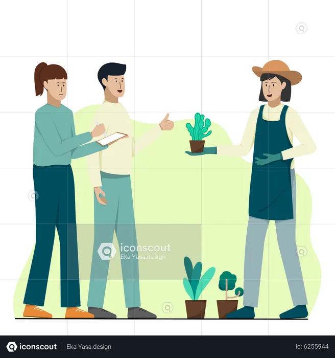 Couple buying plant pot from nursery  Illustration