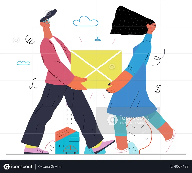 Couple carrying box together  Illustration