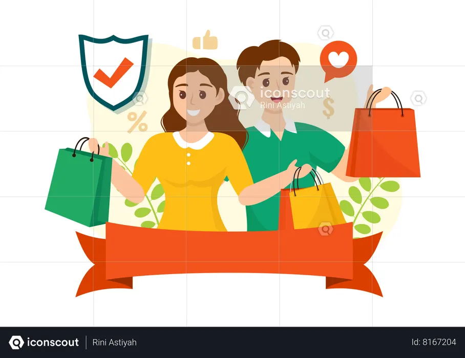 Couple carrying shopping bag  Illustration