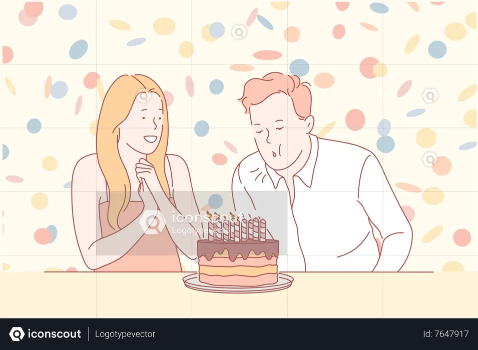 Couple celebrate birthday  Illustration