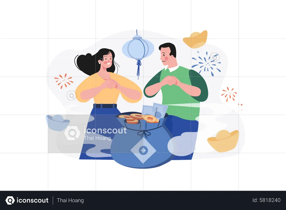 Couple celebrate chinese new year  Illustration