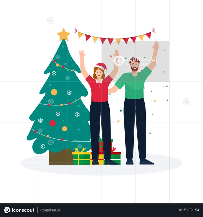 Couple celebrate Christmas together  Illustration
