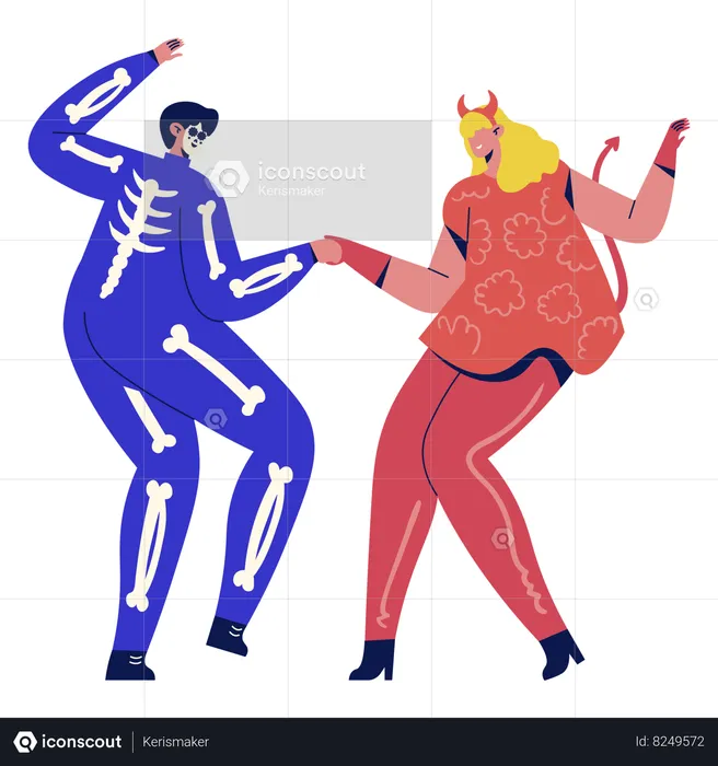 Couple Celebrate Halloween  Illustration