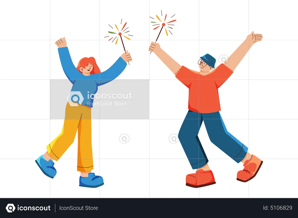 Couple celebrate New Year with firework  Illustration