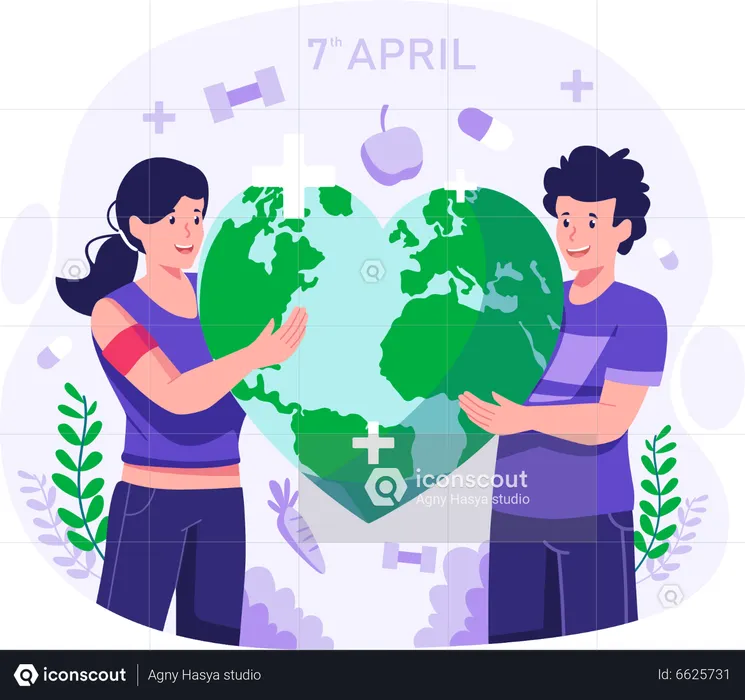 Couple Celebrate World Health Day  Illustration