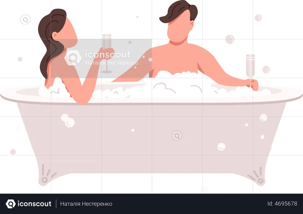 Couple celebrating anniversary in bathtub  Illustration