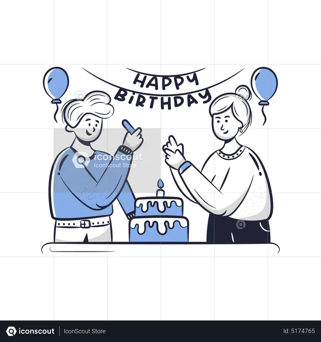 Couple Celebrating Birthday  Illustration