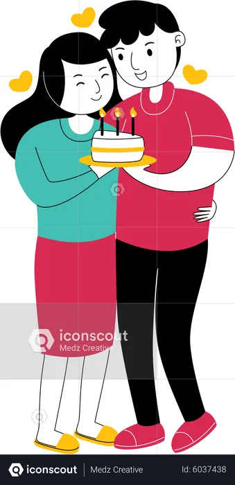 Couple celebrating birthday  Illustration