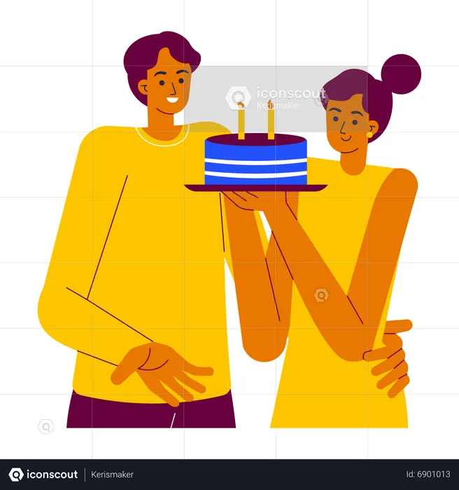 Couple celebrating birthday party  Illustration