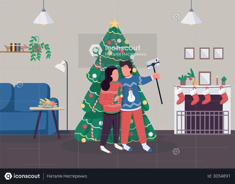 Couple celebrating Christmas  Illustration