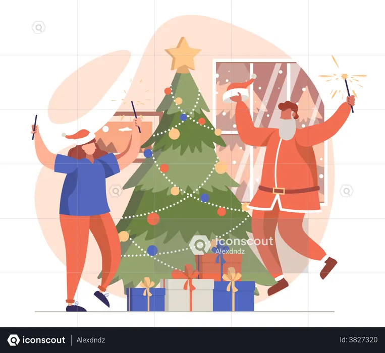 Couple Celebrating Christmas  Illustration