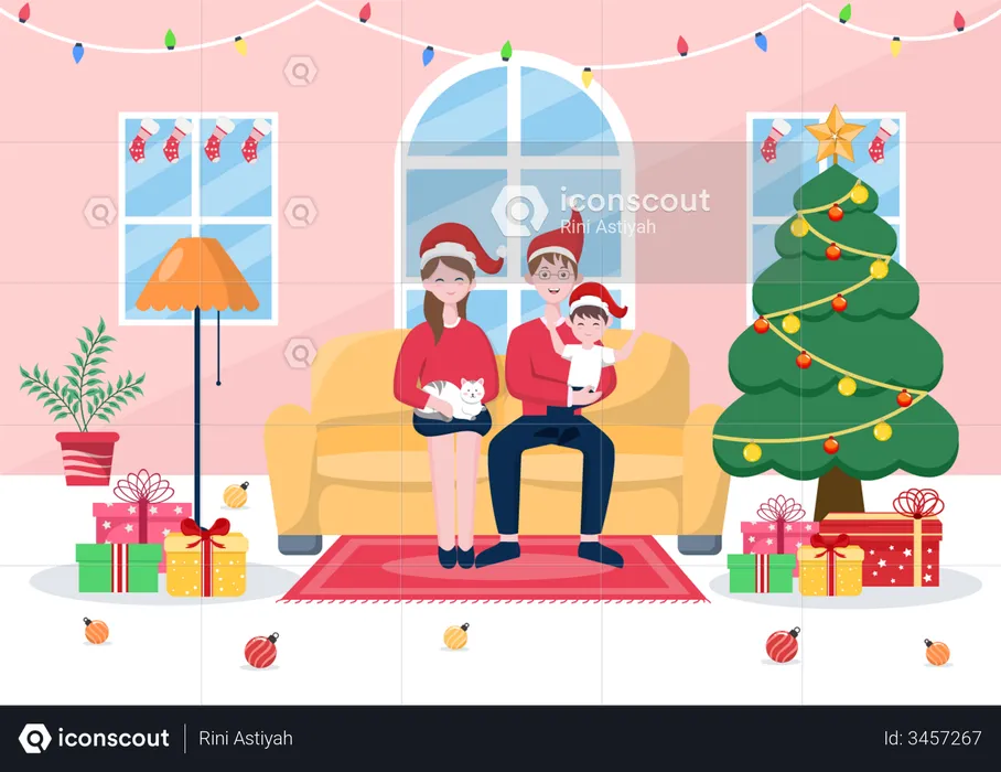 Couple celebrating Christmas  Illustration