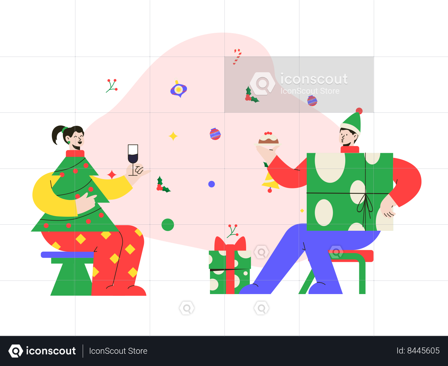 Couple Celebrating Christmas together - Illustration Kit Editor - Easily Create, Edit and Customize Illustrations | IconScout