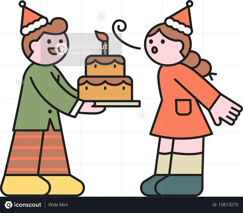 Couple celebrating Christmas with cake  Illustration