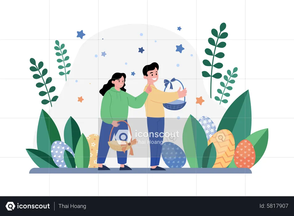 Couple celebrating Easter Day  Illustration