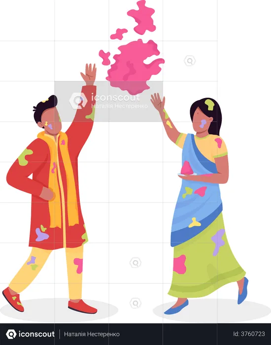 Couple celebrating Holi  Illustration