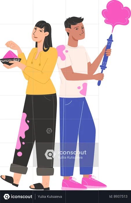 Couple celebrating holi festival  Illustration