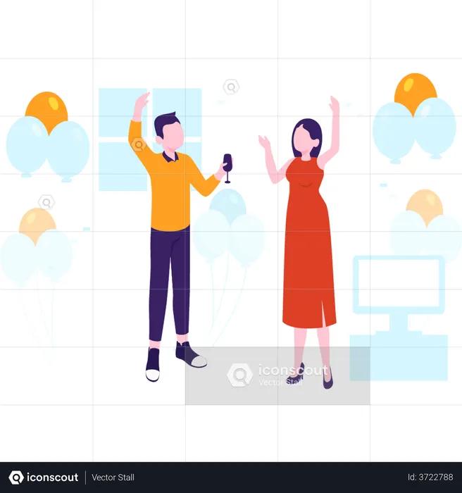 Couple celebrating new year evening  Illustration