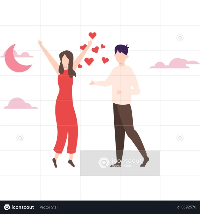 Couple celebrating romantic night date  Illustration
